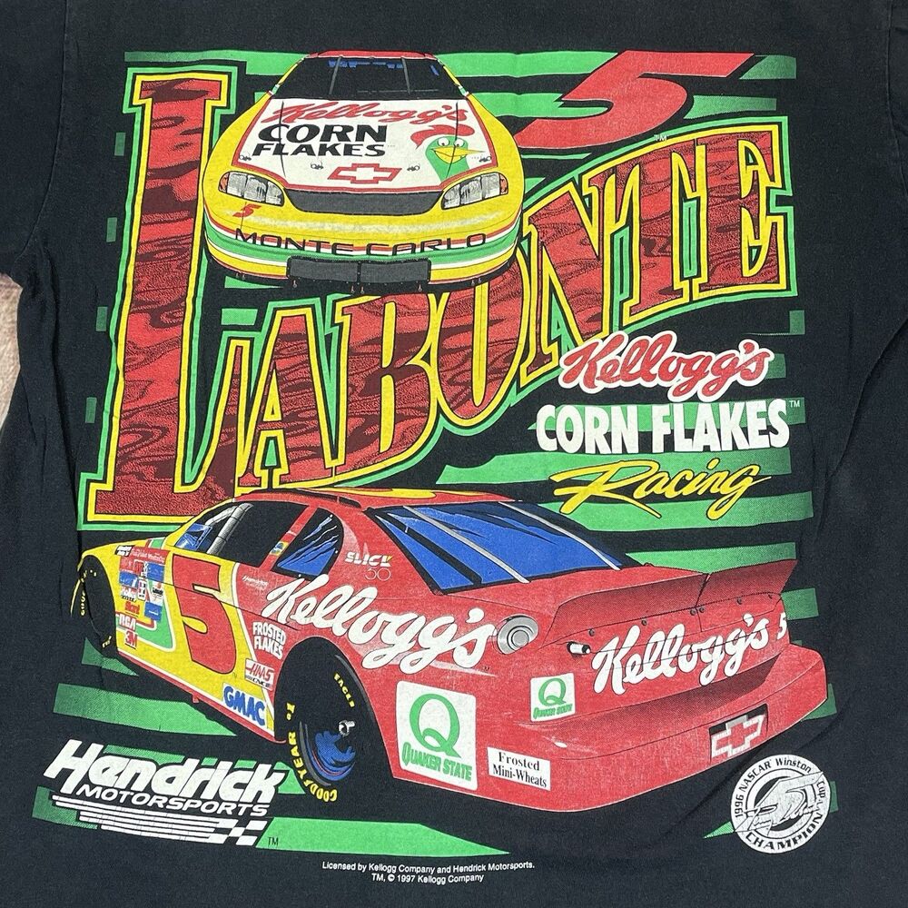 Vintage 1997 Terry Labonte Kelloggs Corn Flakes Racing Graphic Shirt Mens Large - Picture 2 of 9